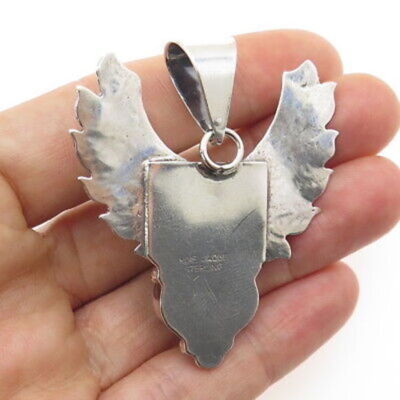 ROIE JAQUE NAVAJO Old Pawn 925 Sterling Silver Peacock Turquoise Eagle Pendant - Picture 2 of 6